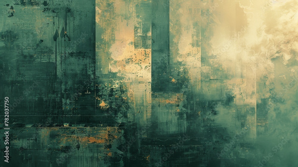 Abstract Textured Art with Turquoise and Gold Grunge Effect