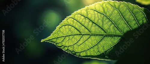 Close-Up of a Lush Green Leaf Vein Under Sunlight in a Serene Garden