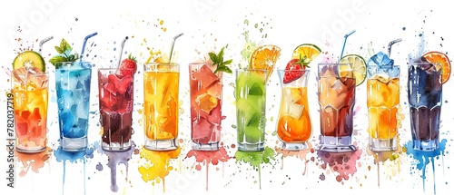 watercolor Beverages: This includes coffee, tea, smoothies, alcoholic drinks, and other beverages.
