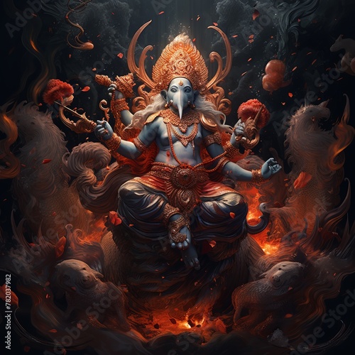 illustration of Hindu god in illusion world, Generative ai photo