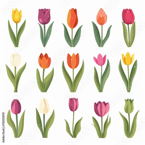 Tulip Flower Icon Set  Garden Tulip Flower Flat Design  Abstract Tulip Flower Symbol  Simple Flowers