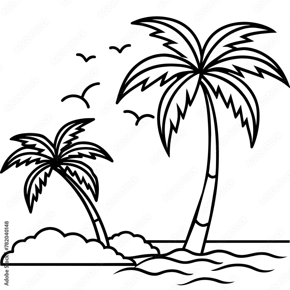      Beautiful seaside view with some coconut palm.
