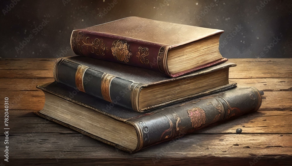 an old set of books atop a weathered wooden table, symbolizing the enduring impact of literature through the ages an old set of books atop a weathered wooden table, symbolizing the enduring impact of literature through the ages