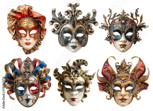 Set of venetian opera carnival masquerade masks, cut out