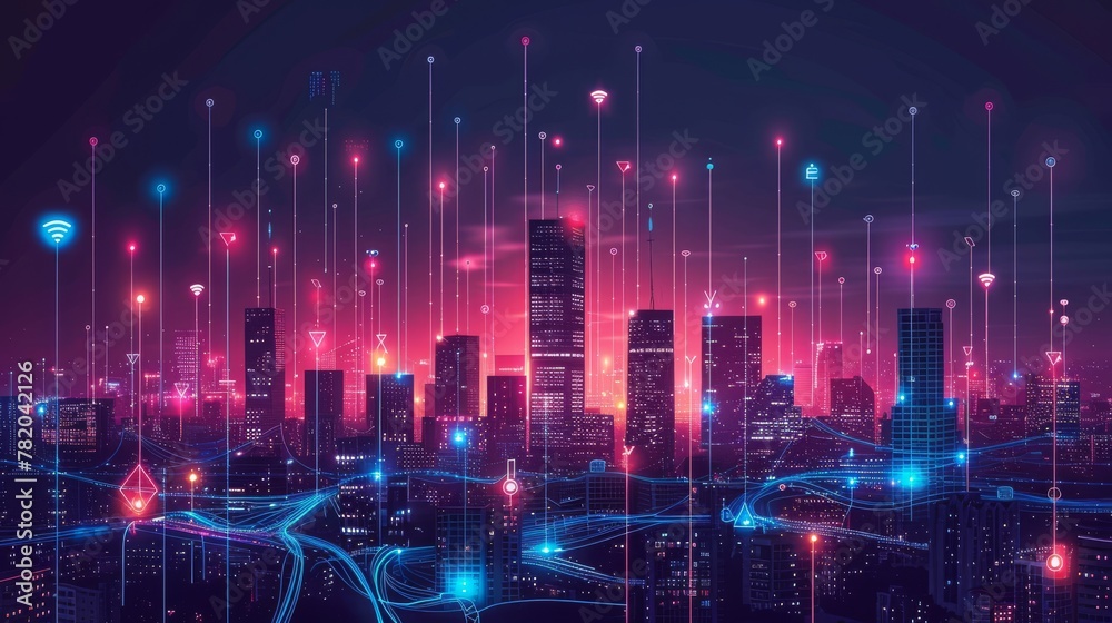 Fototapeta premium Smart city and wireless communication network, Background Abstract