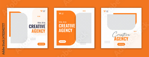 Orange minimal business social media post design, square creative agency template 