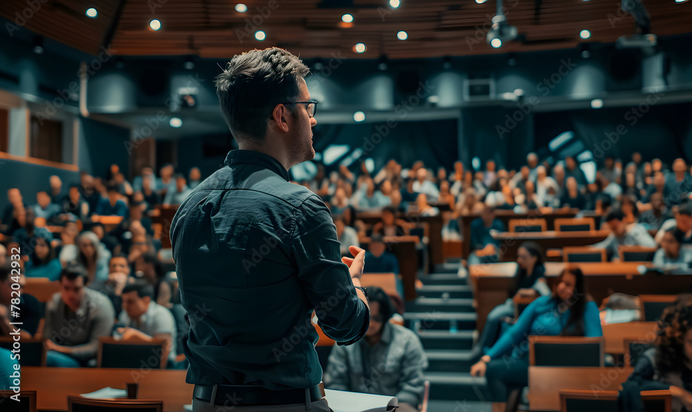 Obraz premium A confident speaker delivering a compelling presentation , Generative AI