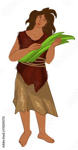 Woman from prehistorical culture, cavemen people