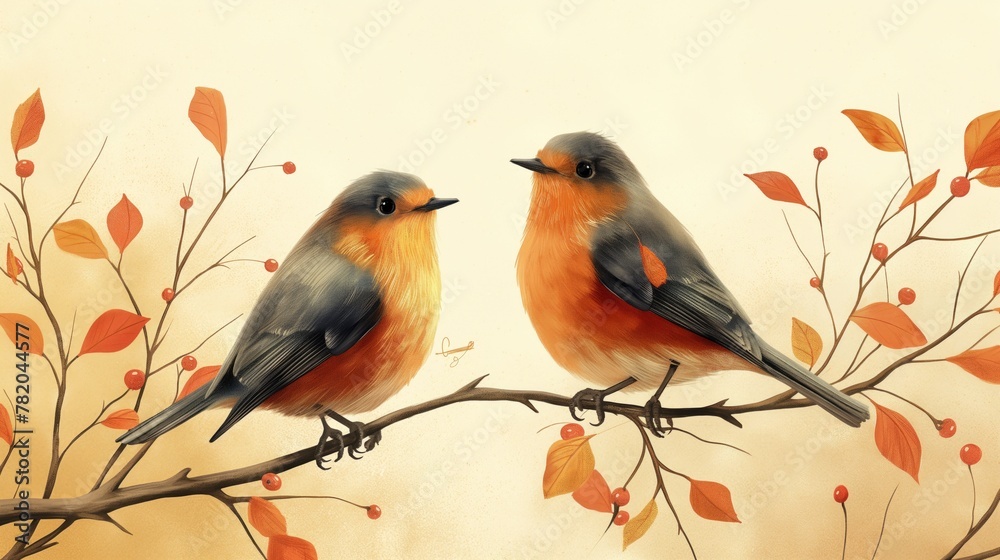 two birds on the tree branch