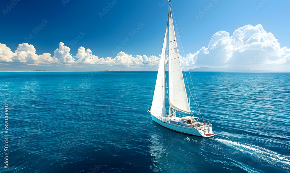 A sleek yacht sailing on crystal-clear waters, Generative AI