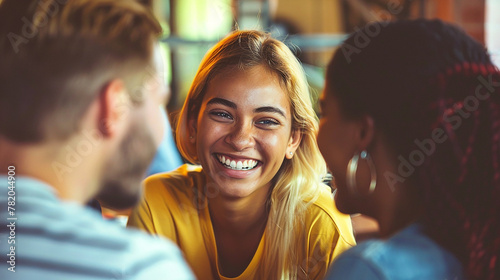 group of friends talking and casual conversation. Generative AI.