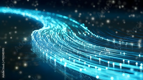 Luminous Fiber Optic Cables Representing the Interconnected Quantum Computing Network System of Global Data Transfer