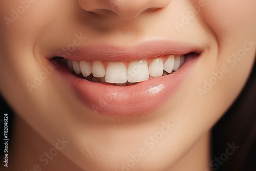 Smiling Femail Woman s Mouth Showing Perfect White Teeth  Lipstick and Makeup Close-up.