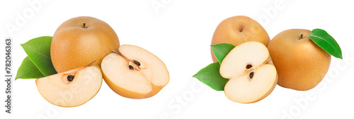 Fresh asian pear with leaf isolated on white background © kolesnikovserg
