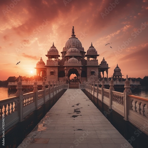 illustration of Temple during sunset in india, Generative ai