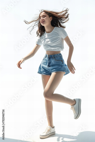 Joyful Young Woman Celebrating Freedom with Energetic Leap - Inspirational Banner