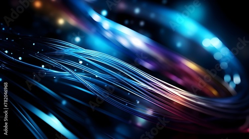 Mesmerizing Futuristic Fiber Optic Cables Transferring Data in a Highly Detailed Abstract Tech Background Filled with Vibrant Lights,Swirling