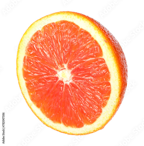 Citrus fruit. Sliced fresh ripe red orange isolated on white
