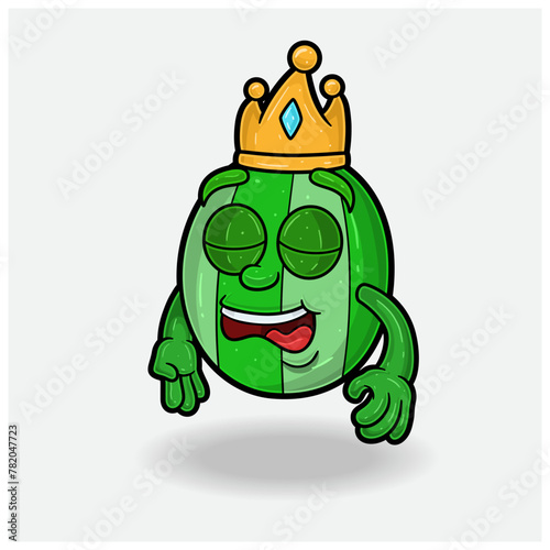 Sleep expression with Watermelon Fruit Crown Mascot Character Cartoon.