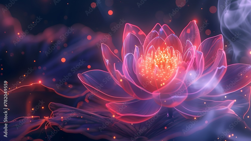 digital Pink lotus flower aglow under a starry night sky digital Pink lotus flower aglow under a starry night sky