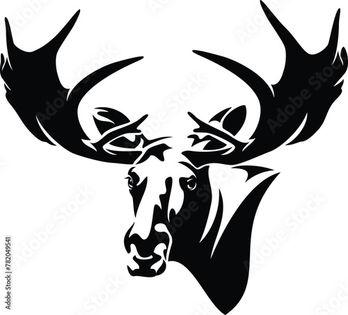 wild moose bull head front view black and white vector portrait design