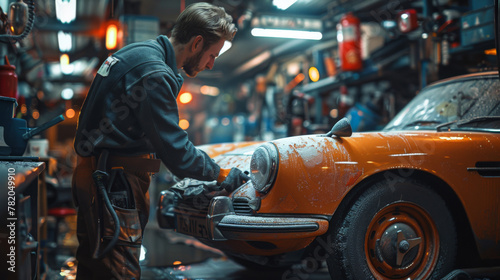 Mechanic repairing a car.