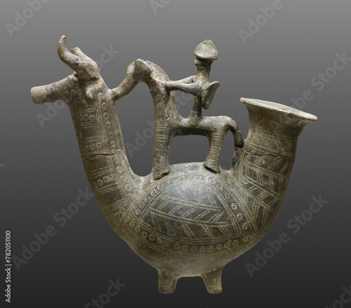 Askos Benacci wineskin terracotta vase - prehistory Villanovan culture photo