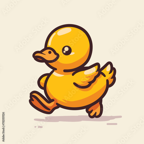 Cute baby duck duckling running cartoon illustration