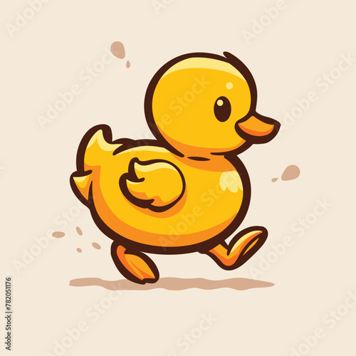 Cute baby duck duckling running cartoon illustration
