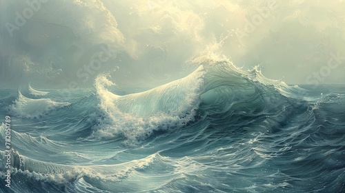 Elegant portrayal of ocean waves in muted hues, ideal for creating a serene visual experience. photo
