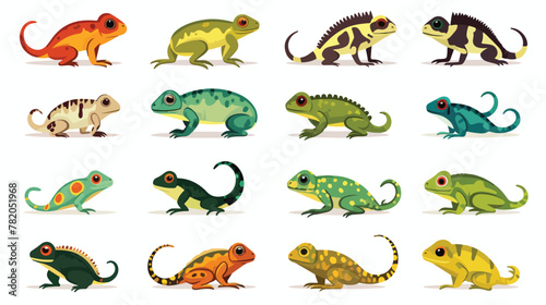 Reptile and amphibian set chameleon frog turtle liz