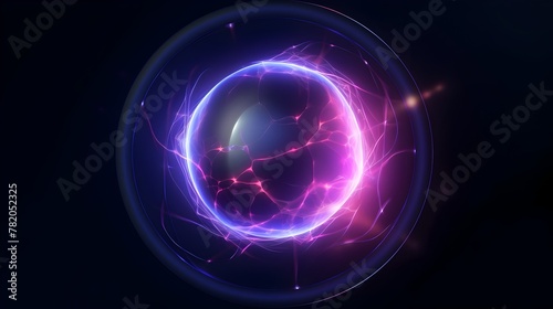 Radiant Electromagnetic Plasma Sphere:Captivating Blue and Purple Energy Field Represents Futuristic Science Concept