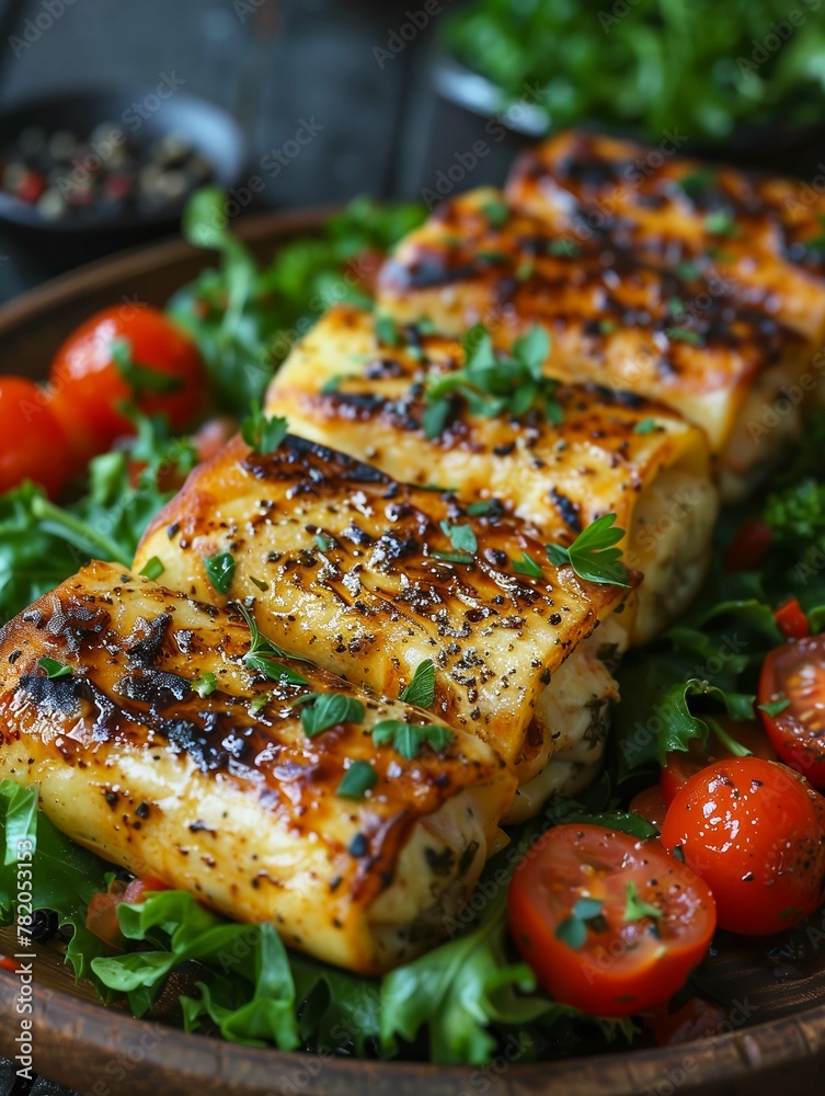 Cheese toasts and fresh herbs on dark wooden table Cheese toasts and fresh herbs on dark wooden table