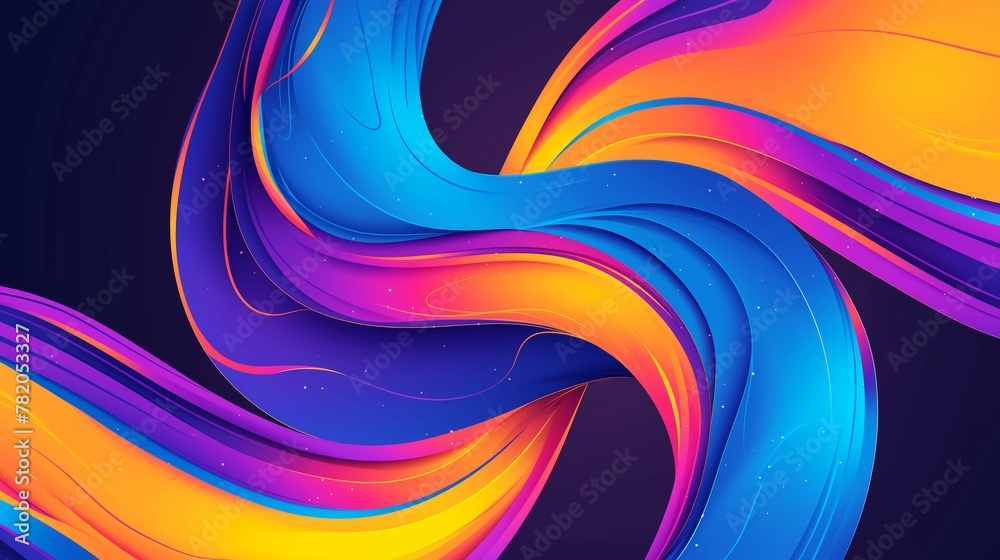 Curved shapes on purple background, abstract fluid shape, twisted lines with vibrant colors Curved shapes on purple background, abstract fluid shape, twisted lines with vibrant colors