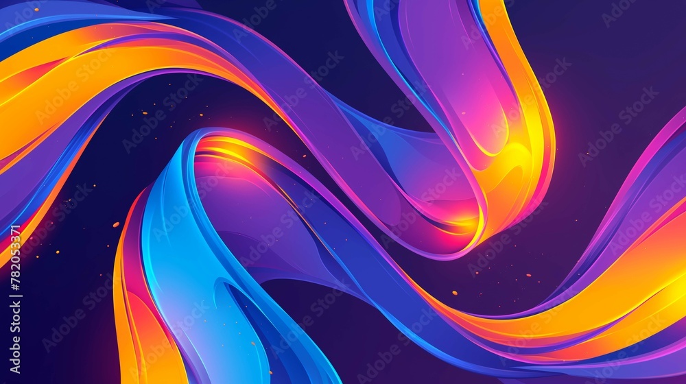 Curved shapes on purple background, abstract fluid shape, twisted lines with vibrant colors Curved shapes on purple background, abstract fluid shape, twisted lines with vibrant colors