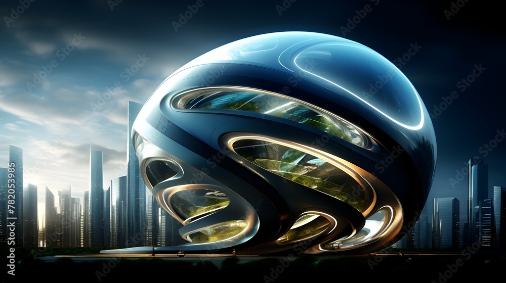 Fototapeta premium Vibrant Futuristic Metropolis with Verdant Vegetated High-Rise Structures in Bright Sunlight