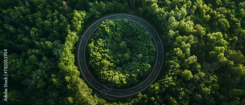 Aerial View of Curved Road Through Dense Forest - Concept of Journey and Exploration
