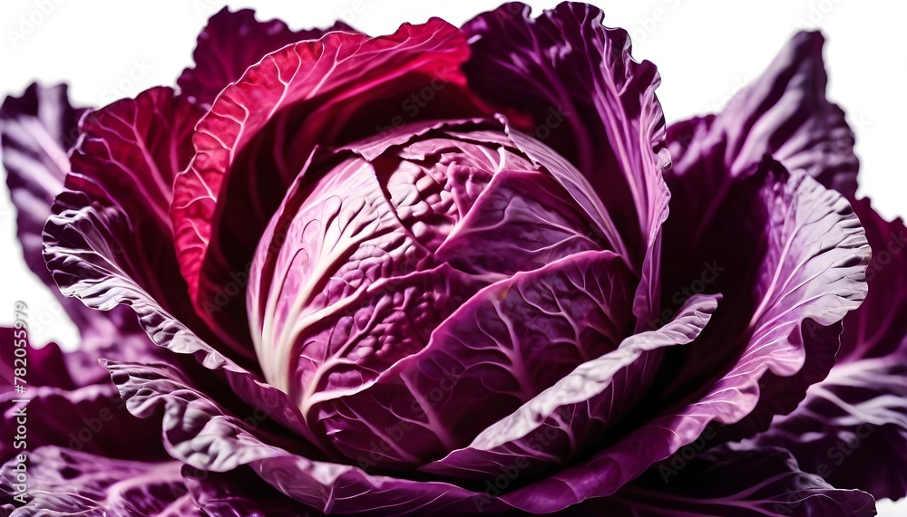 Obraz premium Red, cabbage and studio in white background for vegan, meal and prep in healthy diet for wellness. Fresh, organic and vegetable in food for salad, nutrition and cooking for kitchen in backdrop