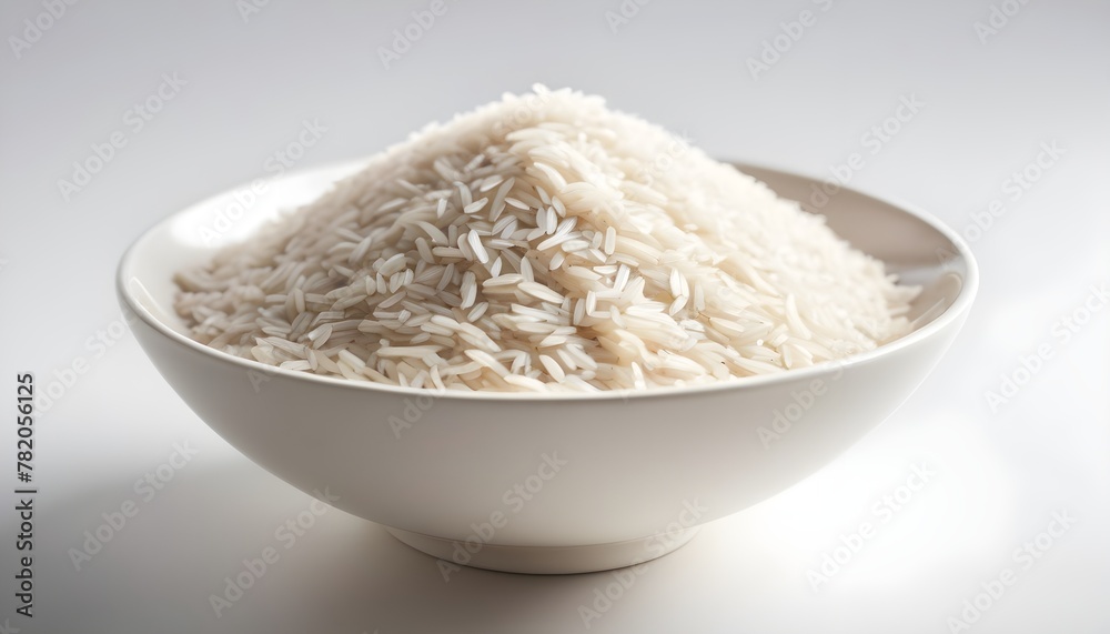 Raw basmati rice in bowl isolated on white, natural organic food concept