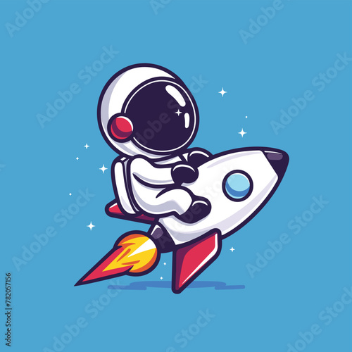 Astronaut on rocket flying in space cartoon illustration