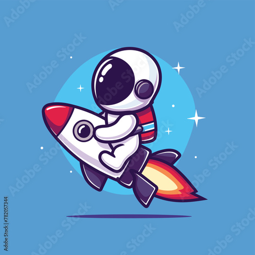 Astronaut on rocket flying in space cartoon illustration
