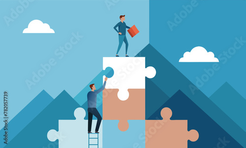 Build way to success putting together flat vector illustration