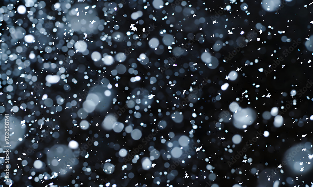 Rain, wind and snow fall with meteors on isolated black backdrop, Generative AI
