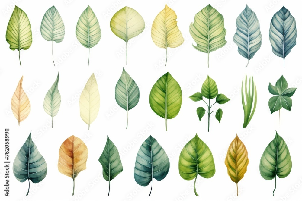 Watercolor tropical leaves on white background Watercolor tropical leaves on white background