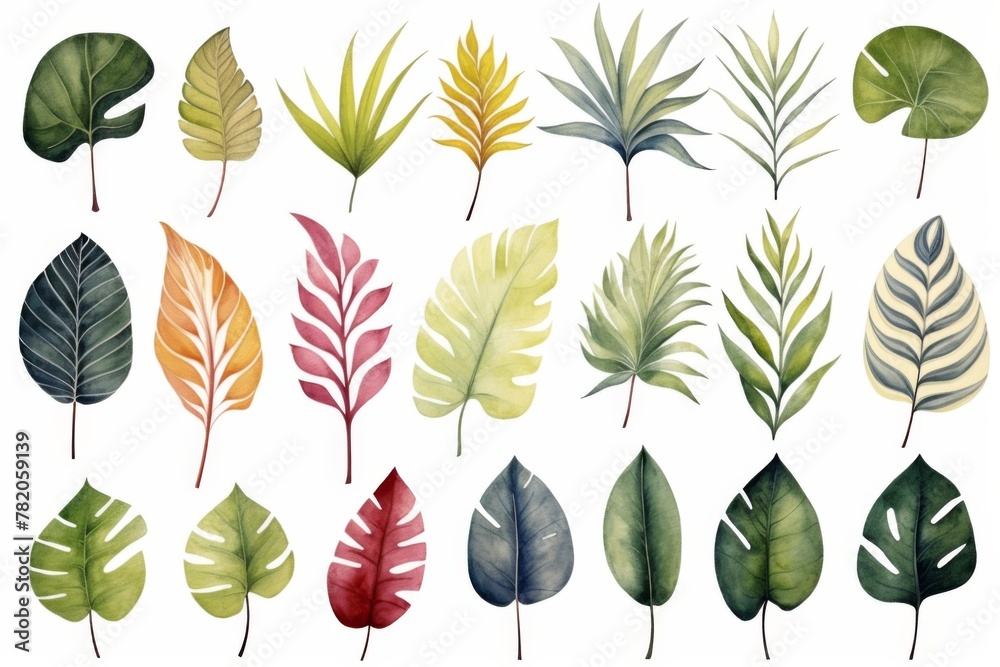 Watercolor tropical leaves on white background Watercolor tropical leaves on white background