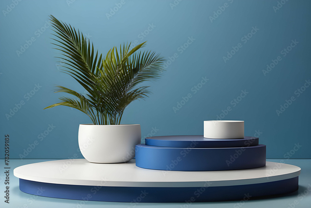 Product podium in a minimalist style. 3d render abstract modern minimal blue background