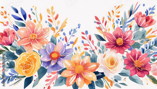illustration de fleurs de plusieurs couleurs sur un fond blanc en effet peinture	 photo
