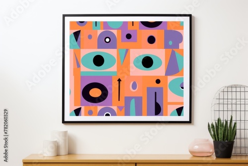Wallpaper Mural Picture frame mockup with abstract illustration on sideboard table Torontodigital.ca