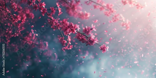 3D Minimalist Abstract Cherry Blossom Background with Foggy Wind Ambiance AI Image