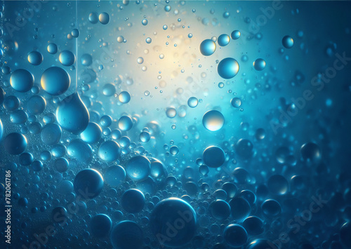Wassertropfen auf blauem Hintergrund mit Licht, copy space, 